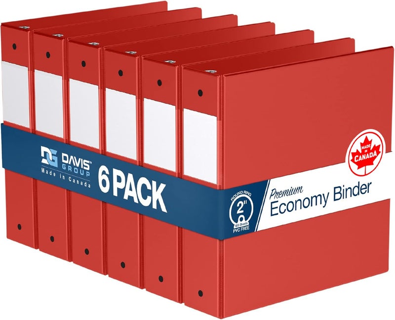 Davis Group Premium Economy 6-Pack 3-Ring Binders for School or Office, Round-Ring Binders, 2 Inch, Red - Image 1